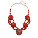Red Geometric Ornate Acrylic Stone Bib Necklace